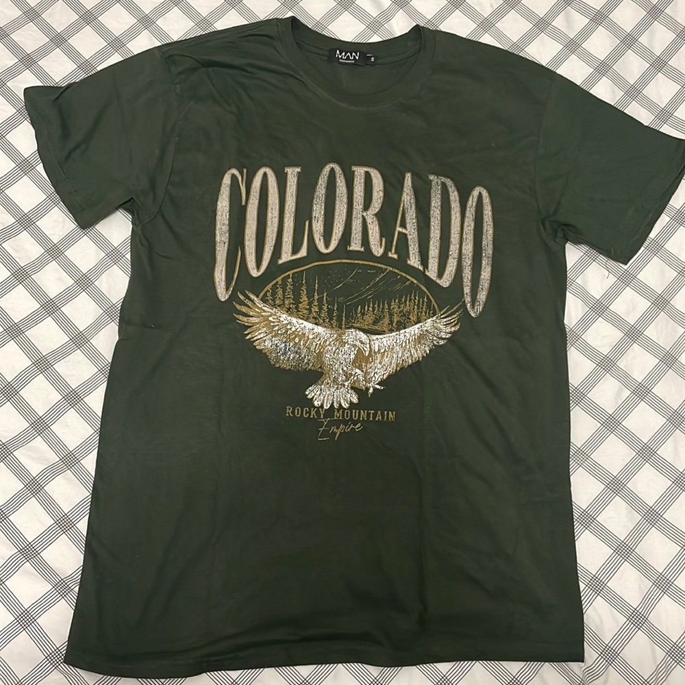 Boohooman Khaki Green small oversized graphic tee